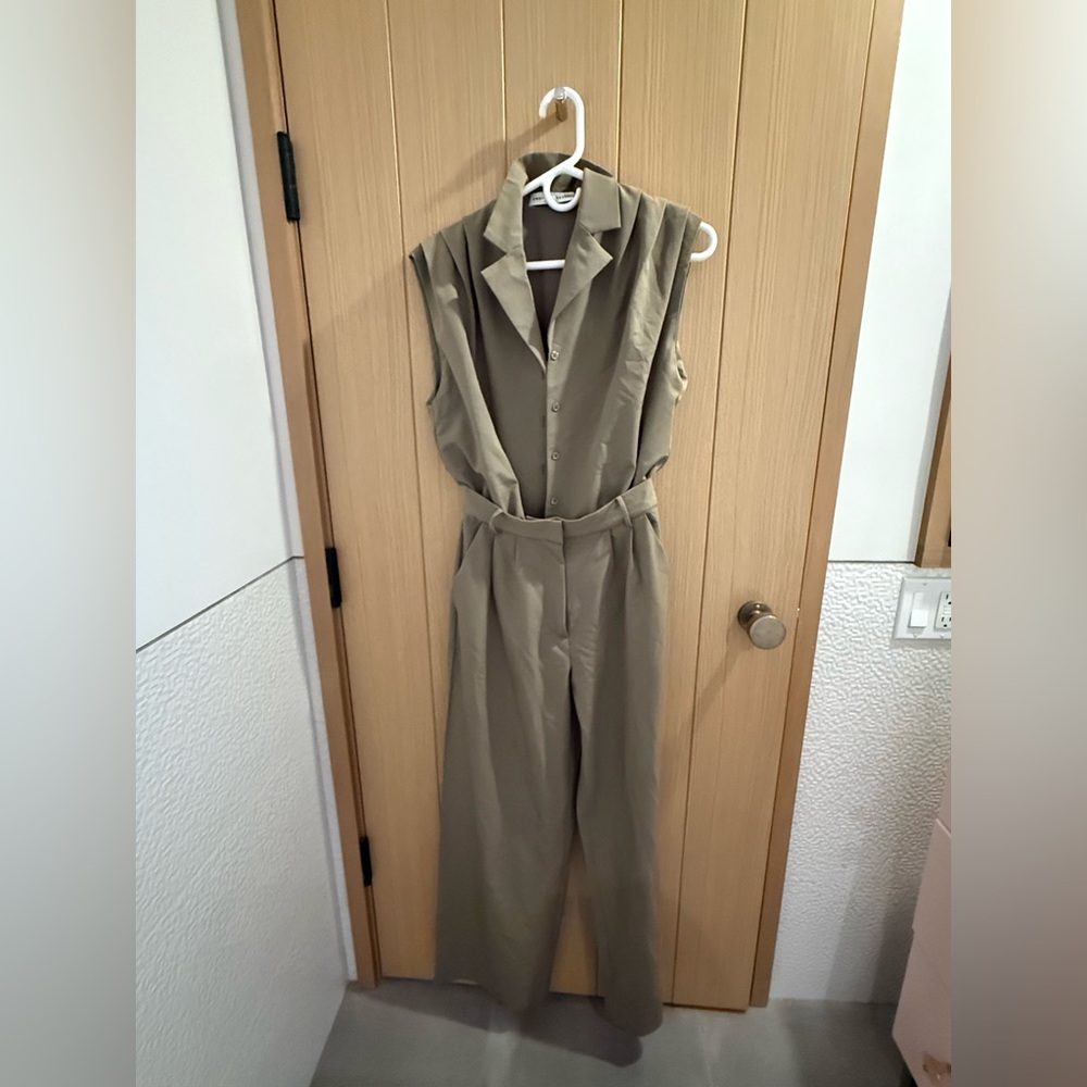 English Factory Sleeveless Khaki Jumpsuit